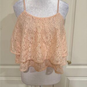 Shun Xin peach/pink lace layered top
